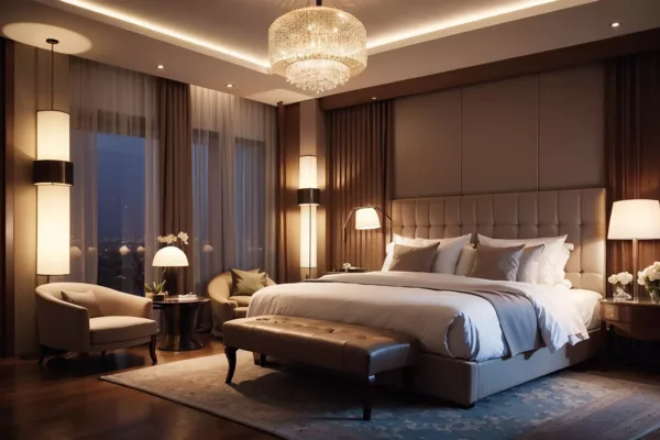 luxury-hotel-bedroom-illuminated-by-modern-lamps